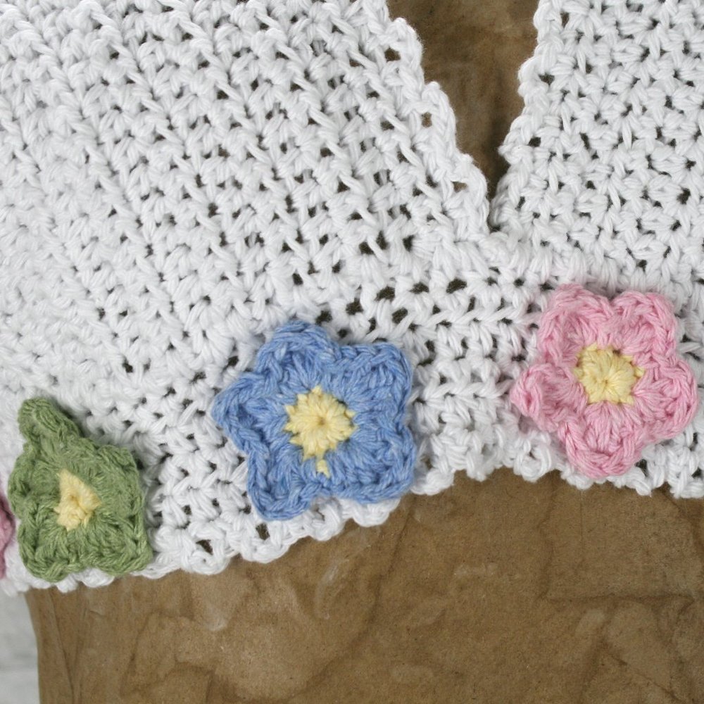 HAND CRAFTED Crop Top Halter Bikini Crochet Flower Power Spring Festival White - Picture 2 of 14
